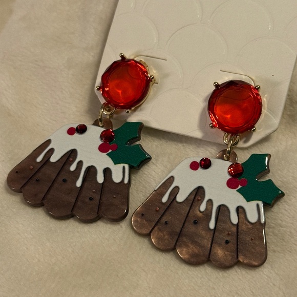 🌻 Christmas Holiday Pudding Dangle Earrings - Picture 2 of 3